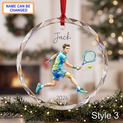 Personalized Tennis Player Glass Ornament – Custom Athlete Keepsake - Image 3