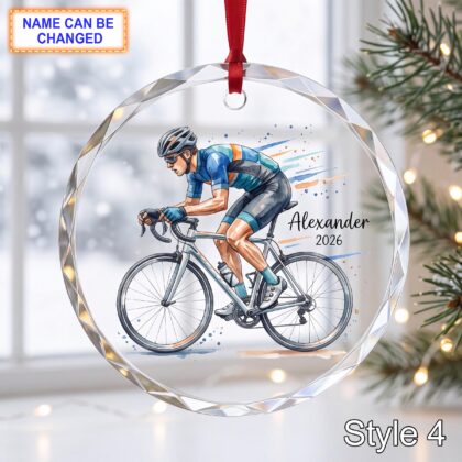 Personalized Cyclist Glass Ornament – Custom Cycling Athlete Keepsake - Image 4
