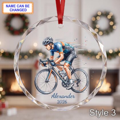 Personalized Cyclist Glass Ornament – Custom Cycling Athlete Keepsake - Image 3