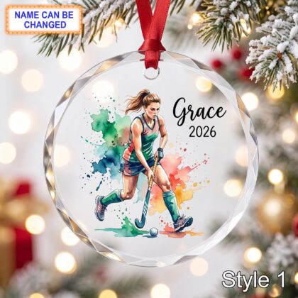Personalized Field Hockey Glass Ornament – Custom Athlete Keepsake