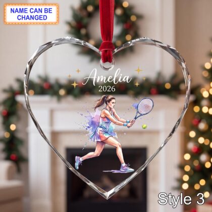 Personalized Tennis Player Glass Ornament – Custom Athlete Keepsake - Image 3