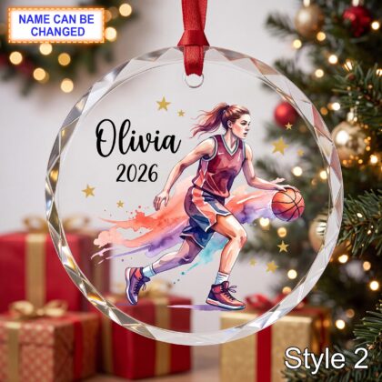 Alternative view of Personalized Basketball Player Glass Ornament – Custom Athlete Keepsake