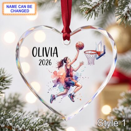 Personalized Basketball Player Glass Ornament – Custom Athlete Keepsake