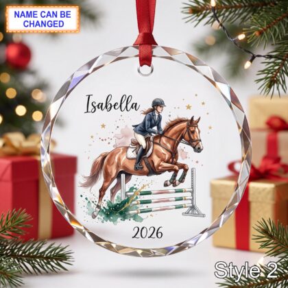 Alternative view of Personalized Horse Rider Glass Ornament – Custom Equestrian Keepsake