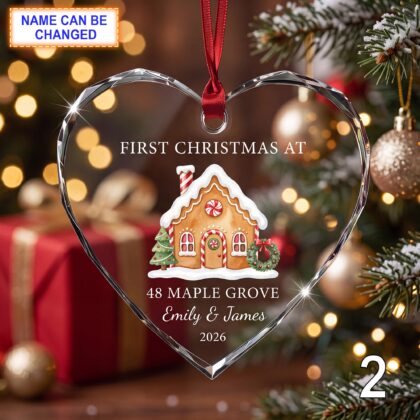 Alternative view of First Christmas Gingerbread House Glass Ornament – Personalized New Home Keepsake