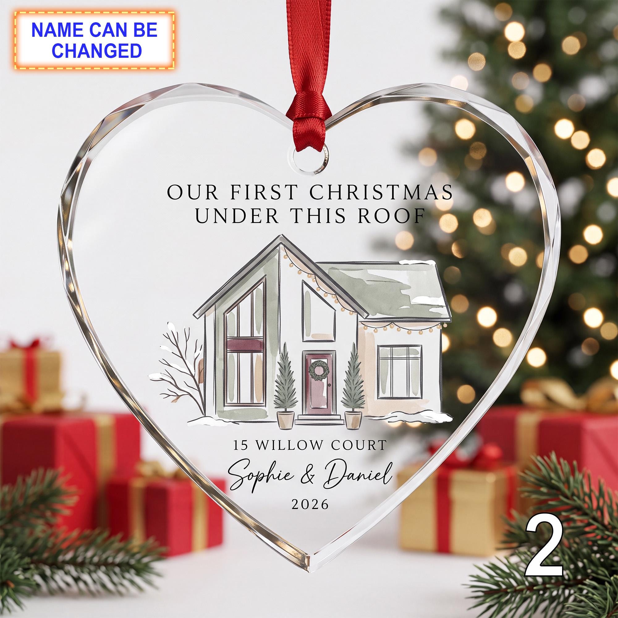 Our First Christmas Under This Roof Glass Ornament – Personalized White Farmhouse Keepsake - Image 2