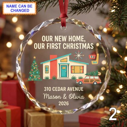 Alternative view of Our New Home Our First Christmas Glass Ornament – Personalized House Keepsake