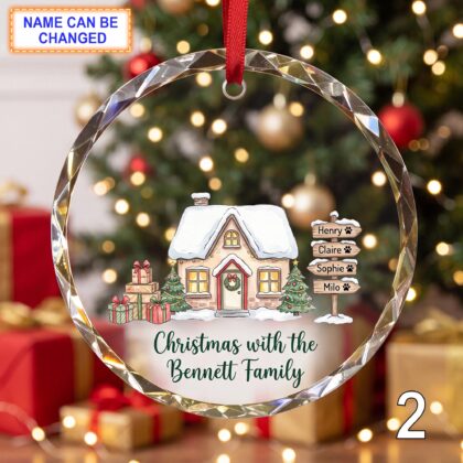 Alternative view of Christmas with the Family Glass Ornament – Personalized Family House Keepsake