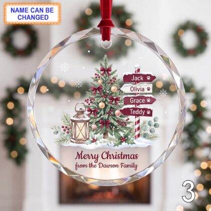 Personalized Christmas Glass Ornament – Custom Holiday Tree Keepsake with Wooden Name Signs - Image 3