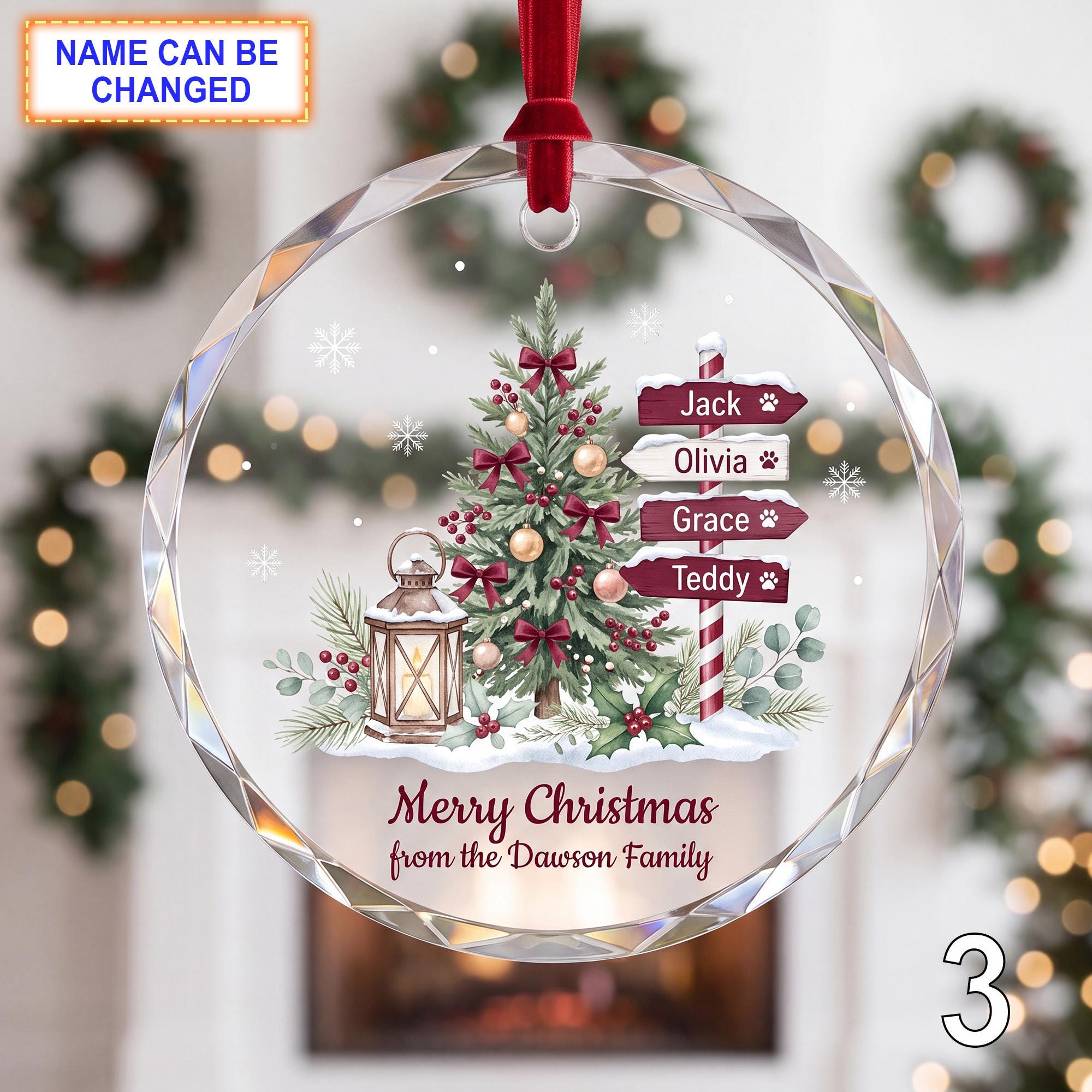 Personalized Christmas Glass Ornament – Custom Holiday Tree Keepsake with Wooden Name Signs - Image 3