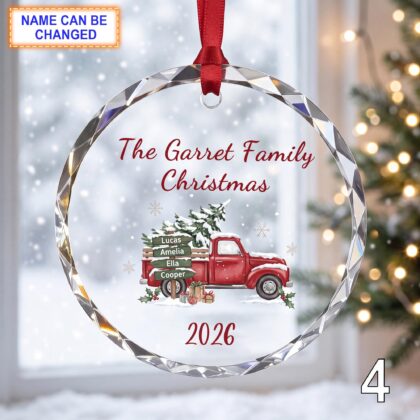 Personalized Christmas Glass Ornament – Custom Holiday Keepsake with Red Vintage Pickup Truck - Image 4