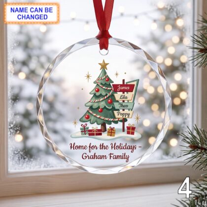 Personalized Christmas Glass Ornament – Custom Holiday Tree Keepsake with Decorated Evergreen Tree - Image 4