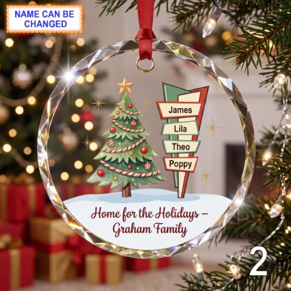 Alternative view of Personalized Christmas Glass Ornament – Custom Holiday Tree Keepsake with Decorated Evergreen Tree