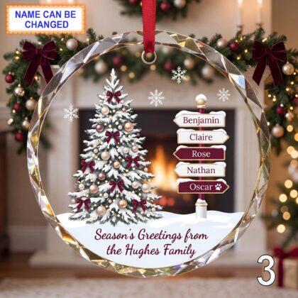 Personalized Christmas Glass Ornament – Custom Holiday Tree Keepsake with Snowy Evergreen Tree - Image 3