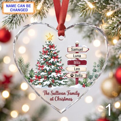 Custom Christmas Glass Ornament – Custom Holiday Tree Keepsake with Decorated Evergreen