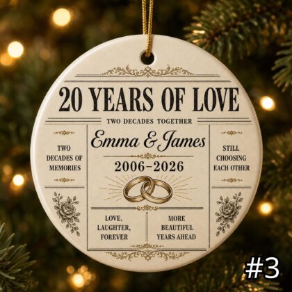 Personalized 20 Years of Love Ceramic Ornament – 20th Anniversary Gift - Image 3