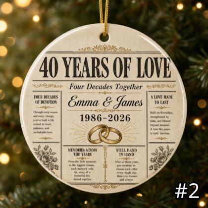 Alternative view of Personalized 40 Years of Love Ceramic Ornament – 40th Anniversary Gift