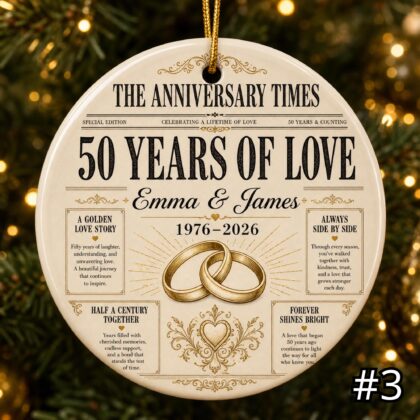 Personalized 50 Years Golden Anniversary Ceramic Ornament - Image 3