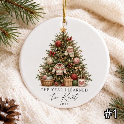 The Year I Learned to Knit Ornament – Personalized Ceramic Christmas Keepsake