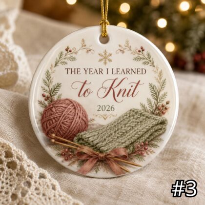 The Year I Learned to Knit Ornament – Personalized Ceramic Christmas Keepsake - Image 3