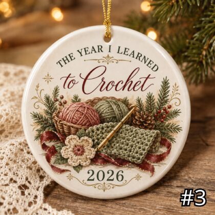The Year I Learned to Crochet Ornament – Personalized Ceramic Christmas Keepsake - Image 3