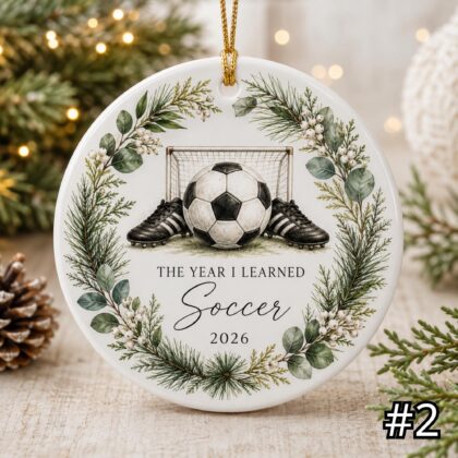 Alternative view of The Year I Learned Soccer Ornament – Personalized Ceramic Christmas Keepsake
