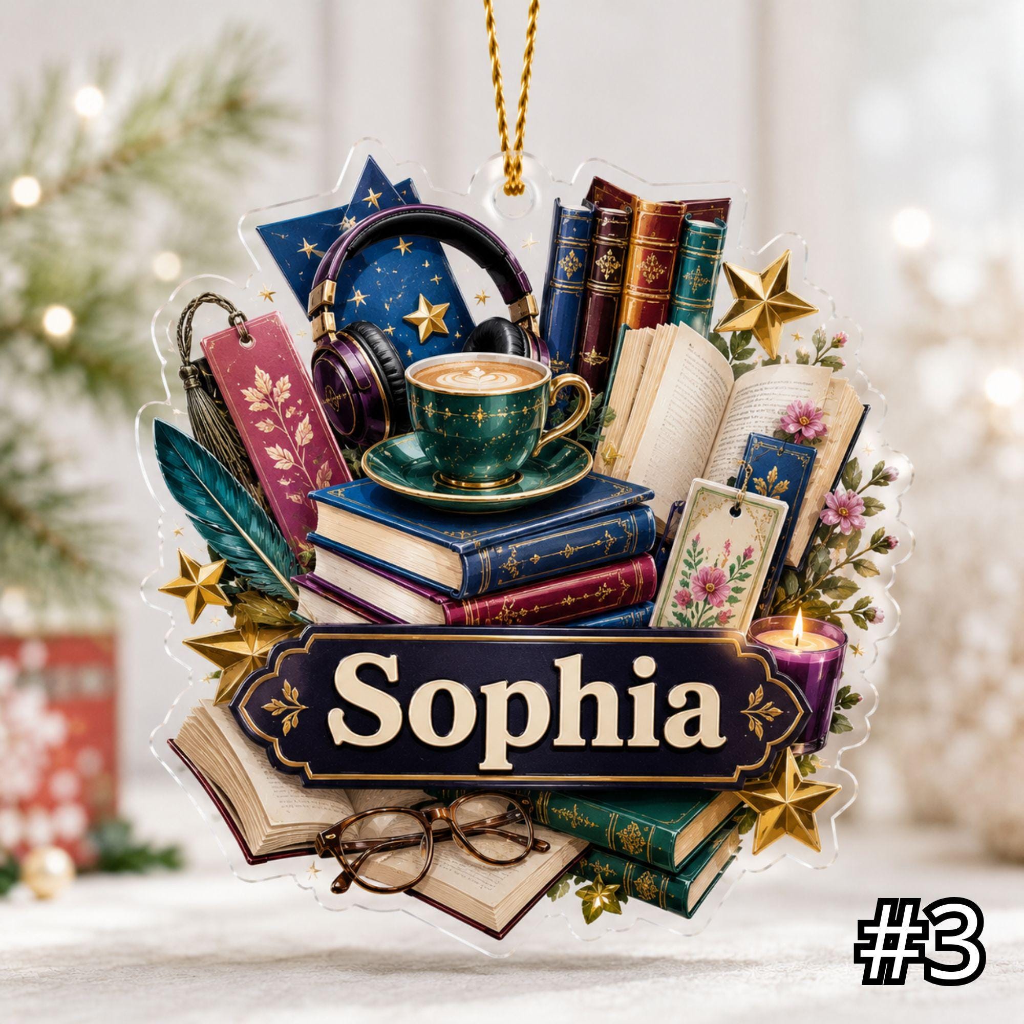 Personalized Reading Acrylic Ornament – Custom Name Book Lover Gift - Image 3
