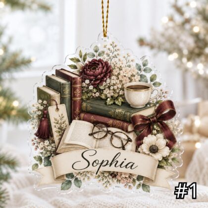 Personalized Reading Acrylic Ornament – Custom Name Book Lover Gift