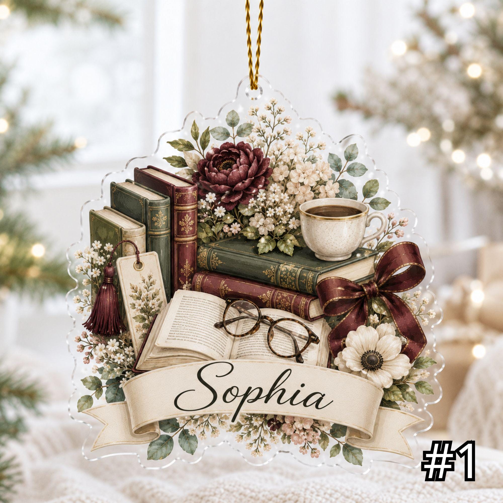 Personalized Reading Acrylic Ornament – Custom Name Book Lover Gift