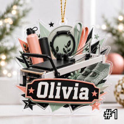 Personalized Pilates Acrylic Ornament – Custom Name Pilates Lover Gift