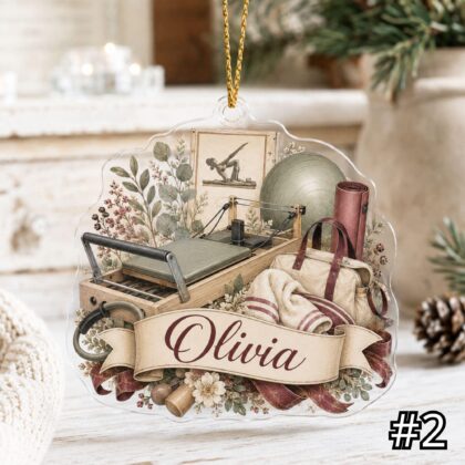 Alternative view of Personalized Pilates Acrylic Ornament – Custom Name Pilates Lover Gift