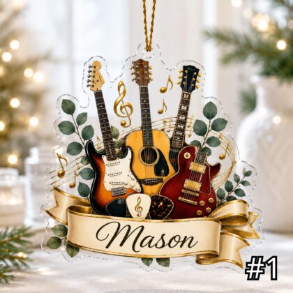 Personalized Guitar Acrylic Ornament – Custom Name Guitar Player Gift