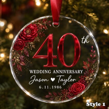 Alternative view of 40th Wedding Anniversary Glass Ornament – Personalized Ruby Anniversary Gift