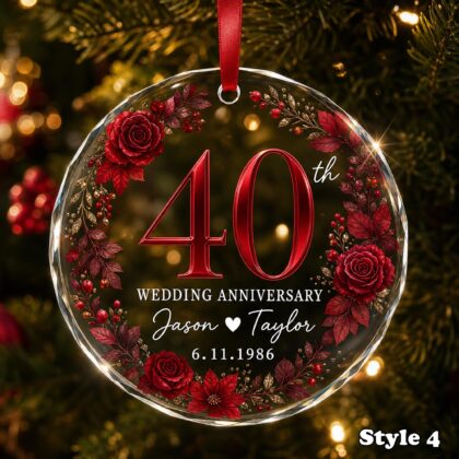 40th Wedding Anniversary Glass Ornament – Personalized Ruby Anniversary Gift - Image 5