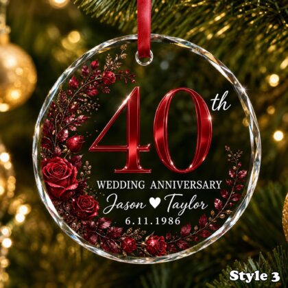 40th Wedding Anniversary Glass Ornament – Personalized Ruby Anniversary Gift - Image 4