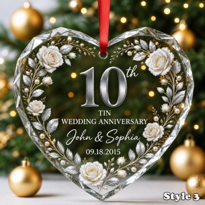 Personalized 10th Wedding Anniversary Glass Ornament – Tin Anniversary Gift for Couple - Image 3