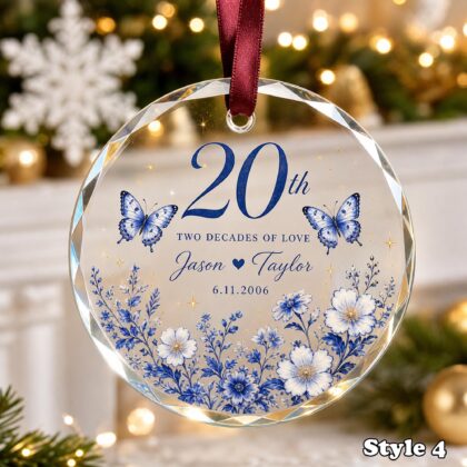 Personalized 20th Wedding Anniversary Glass Ornament – China Anniversary Gift for Couple - Image 5