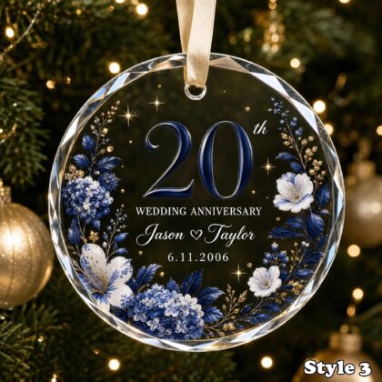 Personalized 20th Wedding Anniversary Glass Ornament – China Anniversary Gift for Couple - Image 4