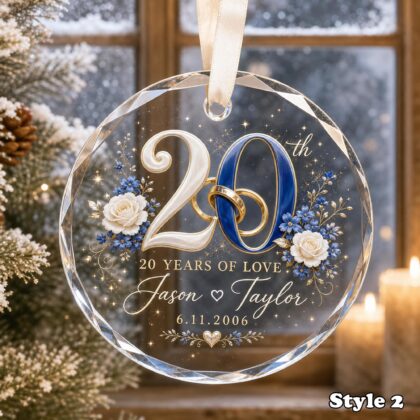 Personalized 20th Wedding Anniversary Glass Ornament – China Anniversary Gift for Couple - Image 3
