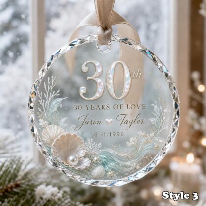 Personalized 30th Wedding Anniversary Glass Ornament – Pearl Anniversary Gift for Couple - Image 3