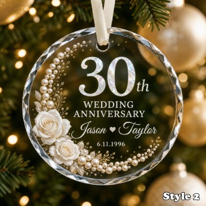 Alternative view of Personalized 30th Wedding Anniversary Glass Ornament – Pearl Anniversary Gift for Couple