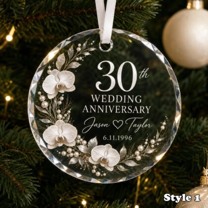 Personalized 30th Wedding Anniversary Glass Ornament – Pearl Anniversary Gift for Couple