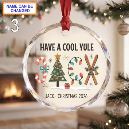 Have a Cool Yule Christmas Glass Ornament – Custom Ski Keepsake with Candy Canes - Image 3