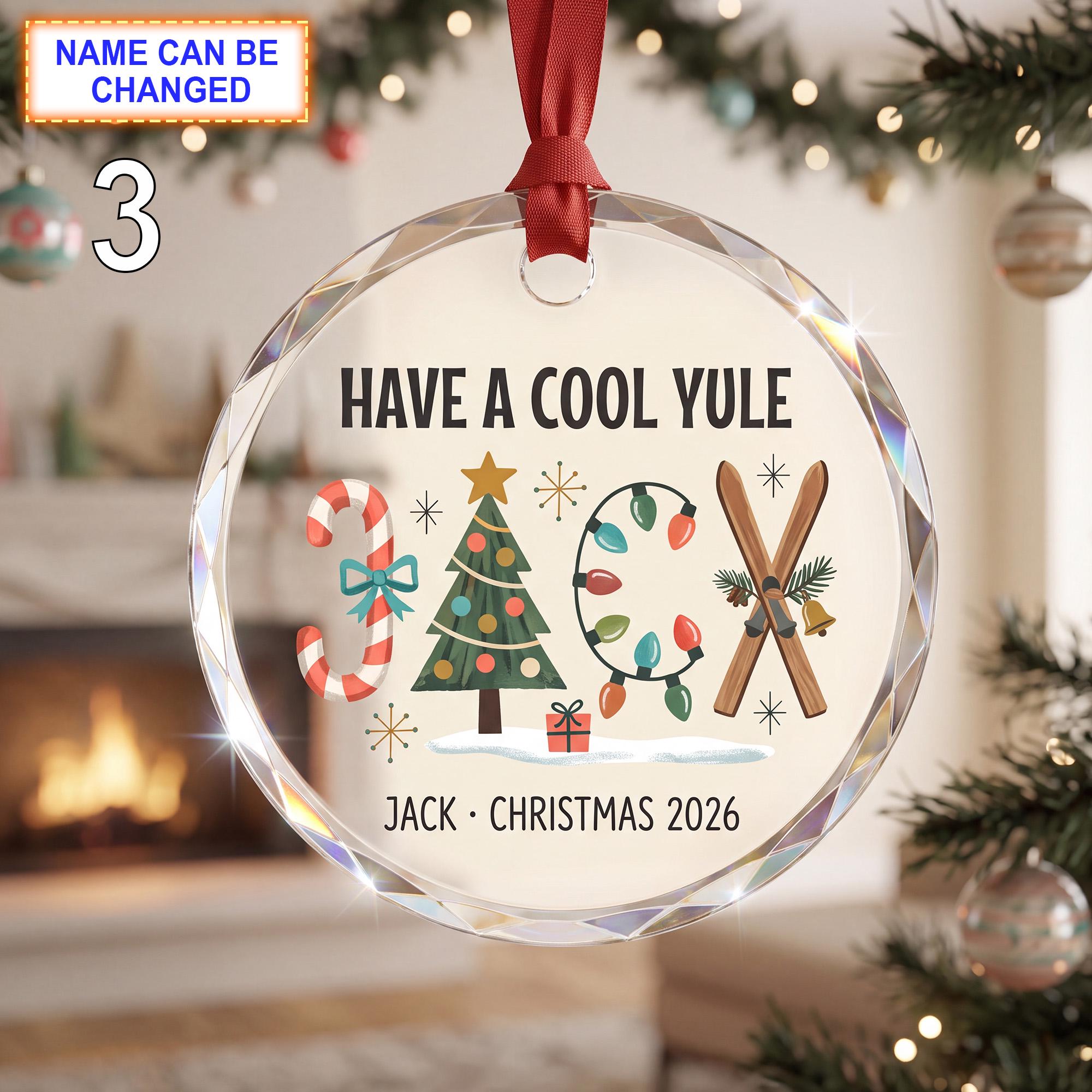 Have a Cool Yule Christmas Glass Ornament – Custom Ski Keepsake with Candy Canes - Image 3