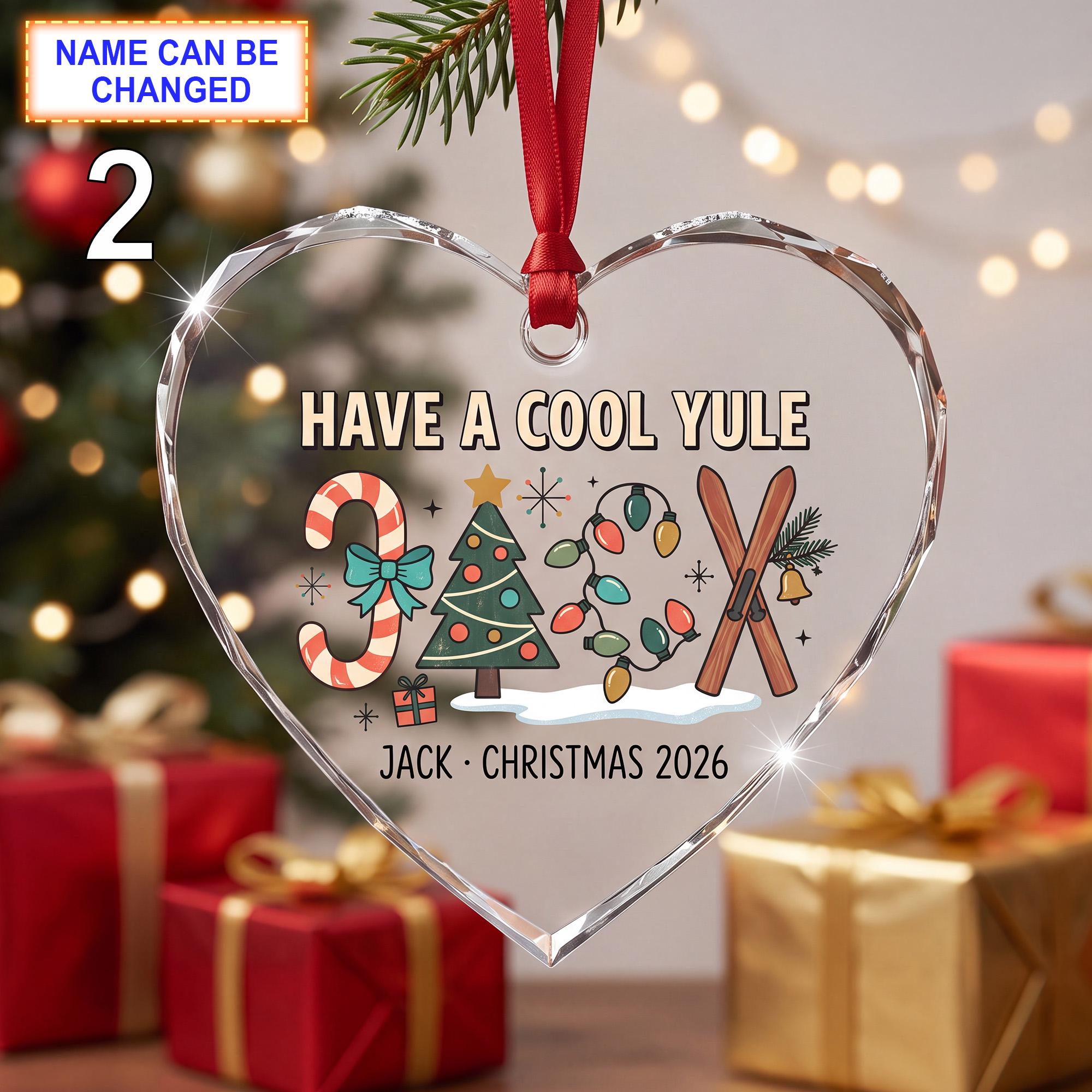 Have a Cool Yule Christmas Glass Ornament – Custom Ski Keepsake with Candy Canes - Image 2