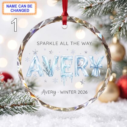 Christmas Glass Ornament with “Sparkle All the Way” Quote