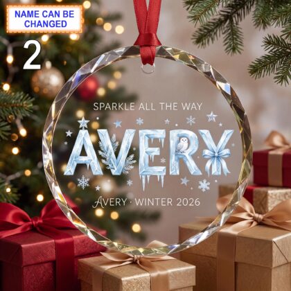 Alternative view of Christmas Glass Ornament with “Sparkle All the Way” Quote