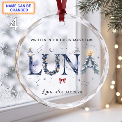 Written in the Christmas Stars Glass Ornament – Custom Holiday Name Keepsake with Starry Lettering - Image 4
