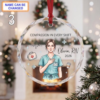 Compassion in Every Shift Nurse Christmas Glass Ornament - Image 3