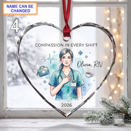 Compassion in Every Shift Nurse Christmas Glass Ornament - Image 4